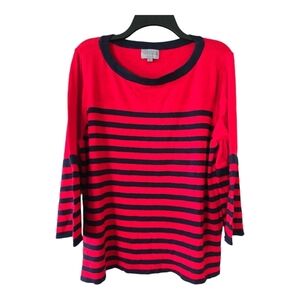 Joseph A Sweater Womens Sz 1X Plus Striped Crew Neck Flare Sleeve Coastal